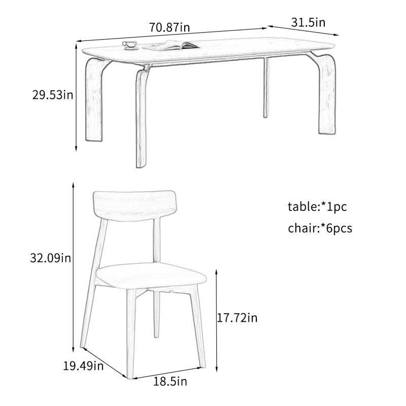 Stable Table Sets with Comfortable Space., 29.53" H x 70.87" L x 31.5" W, 7