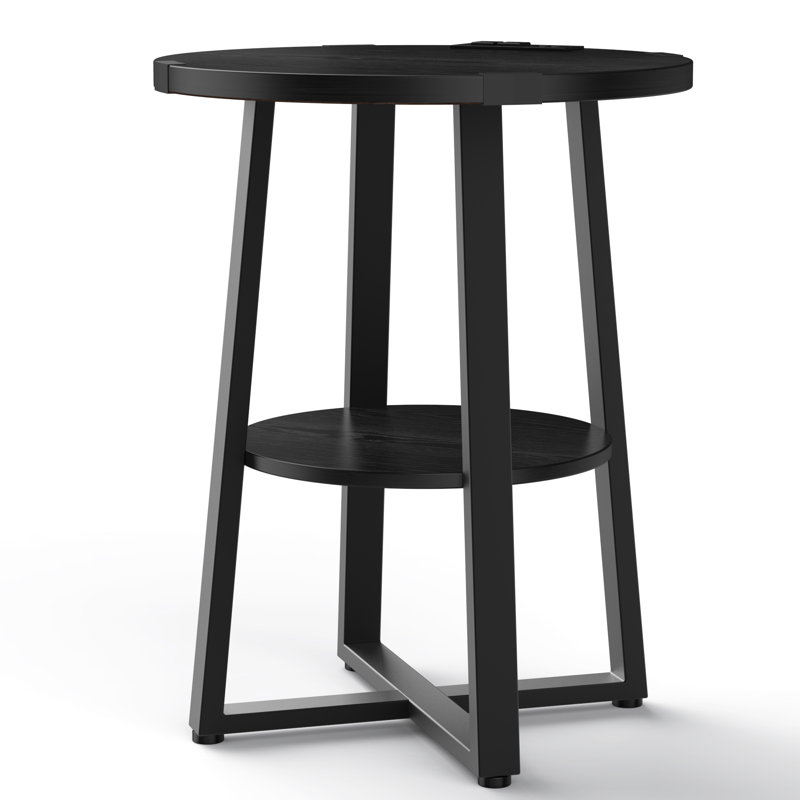 Jalanda Tall End Table with 2 USB Ports, 2 Power Outlets, and 2-Tier Storage Shelves, Black