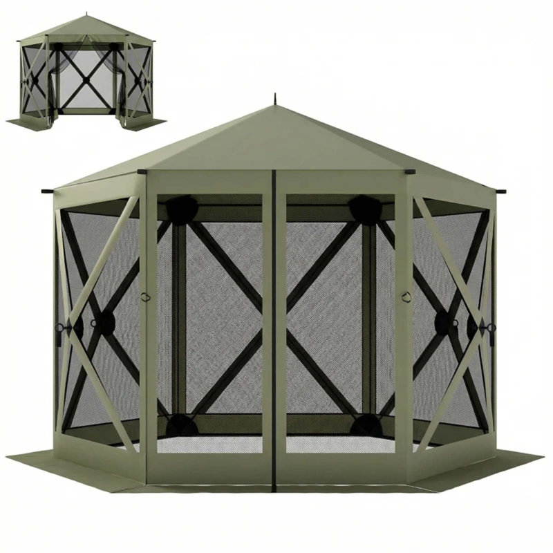 Spacieux auvent de camping avec abri de jardin pour 6 à 8 personnes avec installation facile et protection UPF30 +, Green