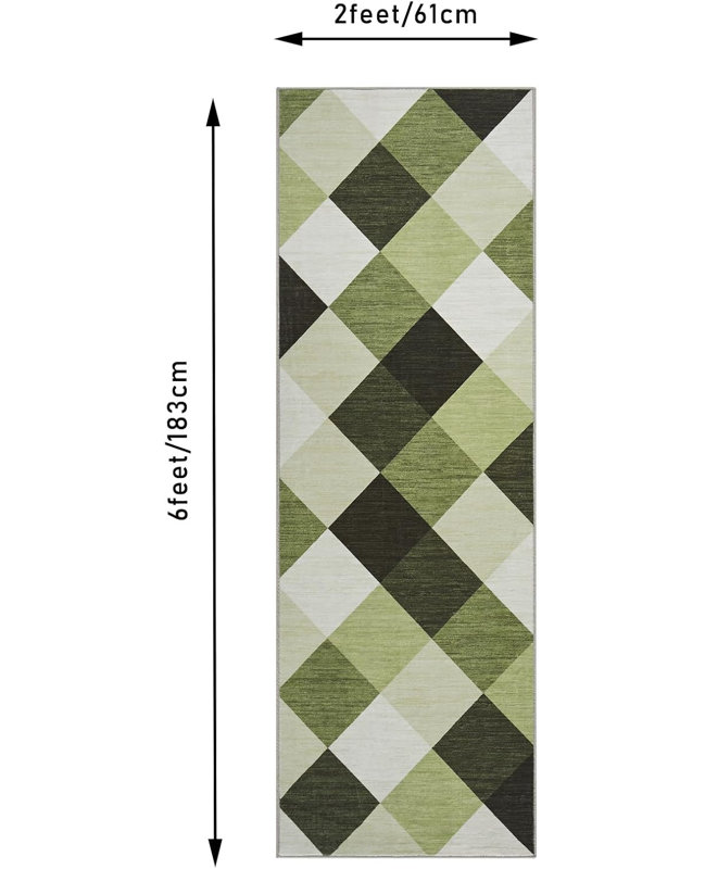 Tapis de couloir écossais lavable à la machine pour couloir, cuisine, chambre à coucher, salon, 2 x 6, bleu marine et blanc, motif géométrique abstrait