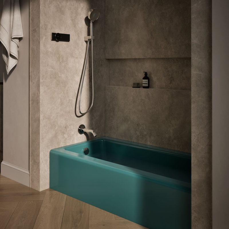 Bellwether® 60" x 30.25" Alcove Soaking Cast Iron Bathtub, Teal, Left