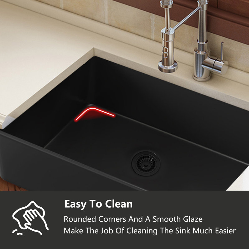 Farmhouse Single Basin Kitchen Sink, White, 10" H x 36" L x 18"