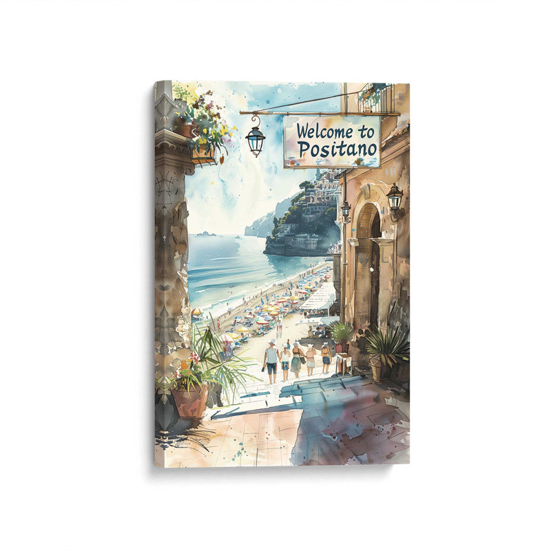 «Coastal Greeting V1», reproduction d'art encadrée sur toile par Azure Artisanal Studio, Toile tendue