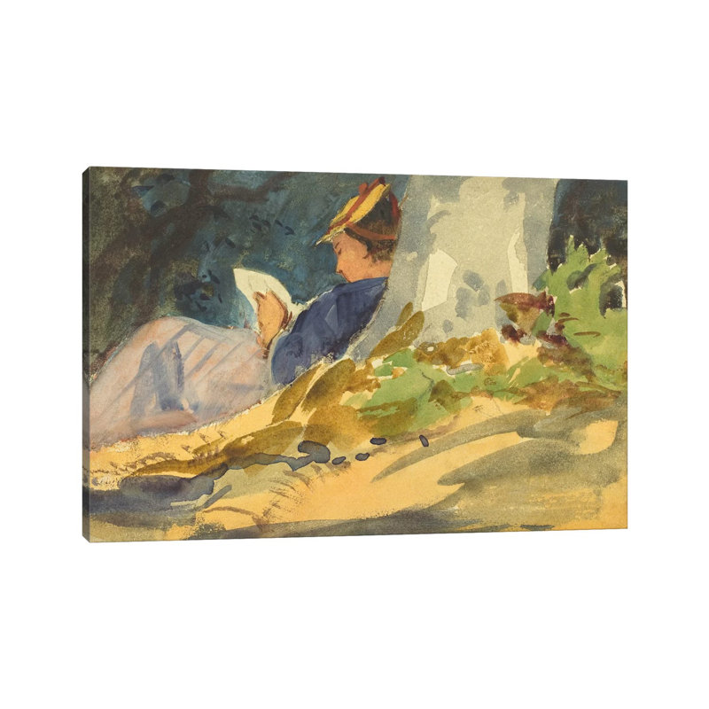 Woman Reading A Book In Nature - Wrapped Canvas Painting, 20.32 cm H x 30.48 cm W