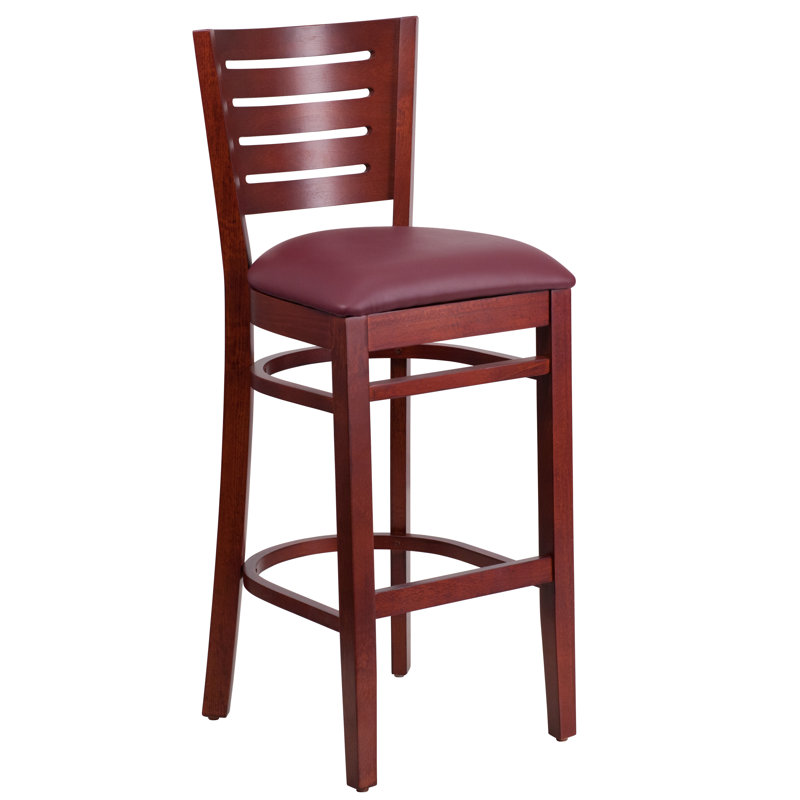 Tabouret de bar Kadircan, Vinyle - bourgogne, Acajou, 1