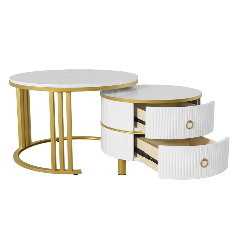 Asbey Coffee Table with Storage, White, White/White Marble