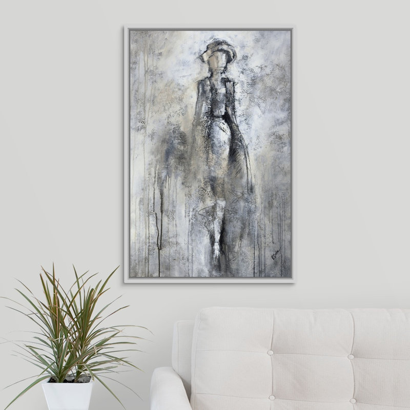 « promenade iii », peinture sur toile, H 31,7 po x l 21,7 po x p 1,75 po, Cadre flottant blanc