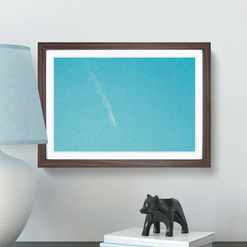 Airplane Trail in the Sky in Abstract - Picture Frame Graphic Art Print, 48cm H x 65cm W x 2cm D, Walnut Framed