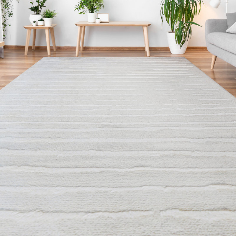 Wool Area Rug in White, Rectangle 9' x 12'