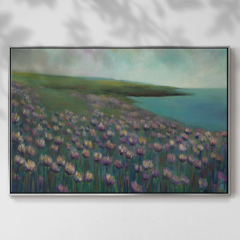 Seaside Sanctuary " Seaside Sanctuary ", 17" H x 25" W x 2" D, Silver Floater Framed Canvas