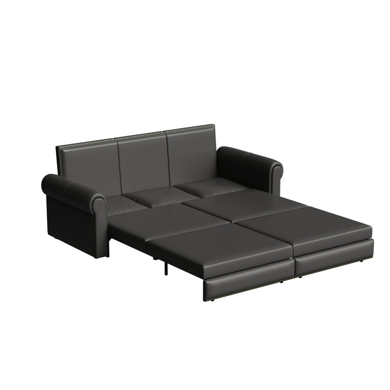 Lit convertible gris en similicuir 31 po avec accoudoirs roulés de 93,7 po pour vous détendre dans la garniture cloutée de votre chambre d'amis