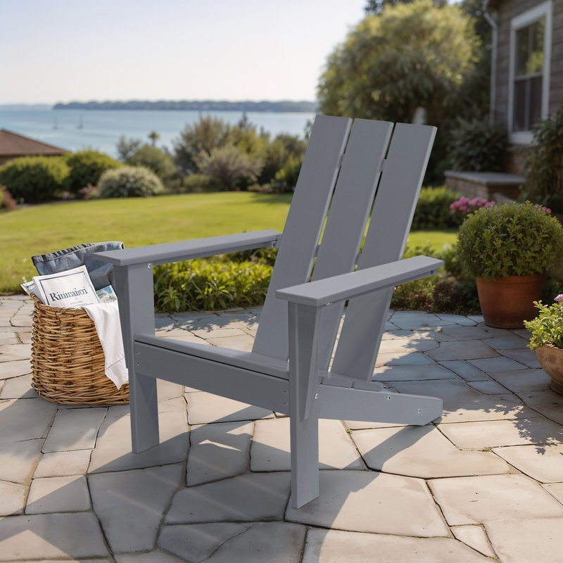 Arcadia Gray HDPE Modern Outdoor Adirondack Chair with Arms