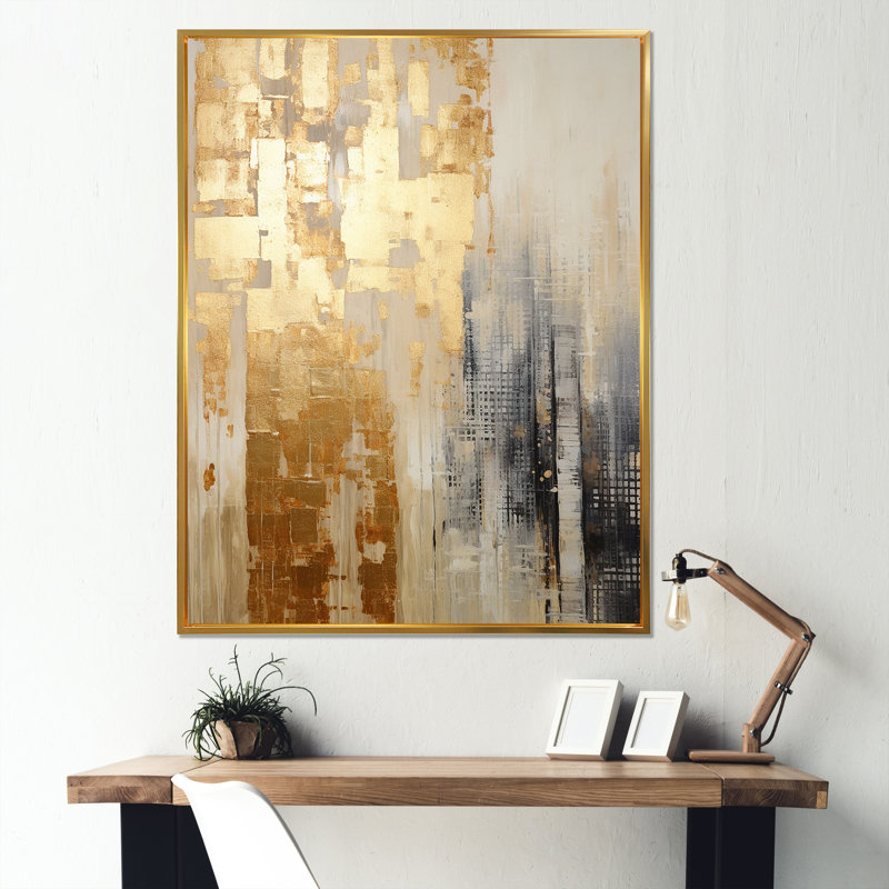 Golden Grid, gratte-ciel Skyline I - impressions sur toile gratte-ciel, Cadre flottant doré, H 32 po x l 24 po x P 1 po