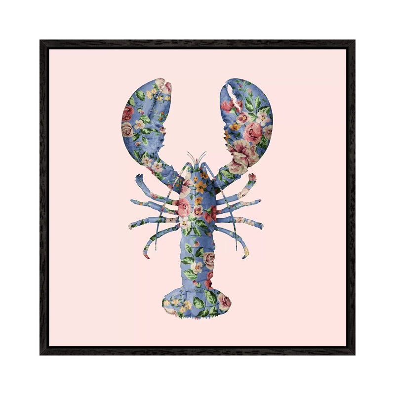 Floral Lobster by Paul Fuentes - Print on Canvas, 45.72 cm H x 45.72 cm W, Black Framed