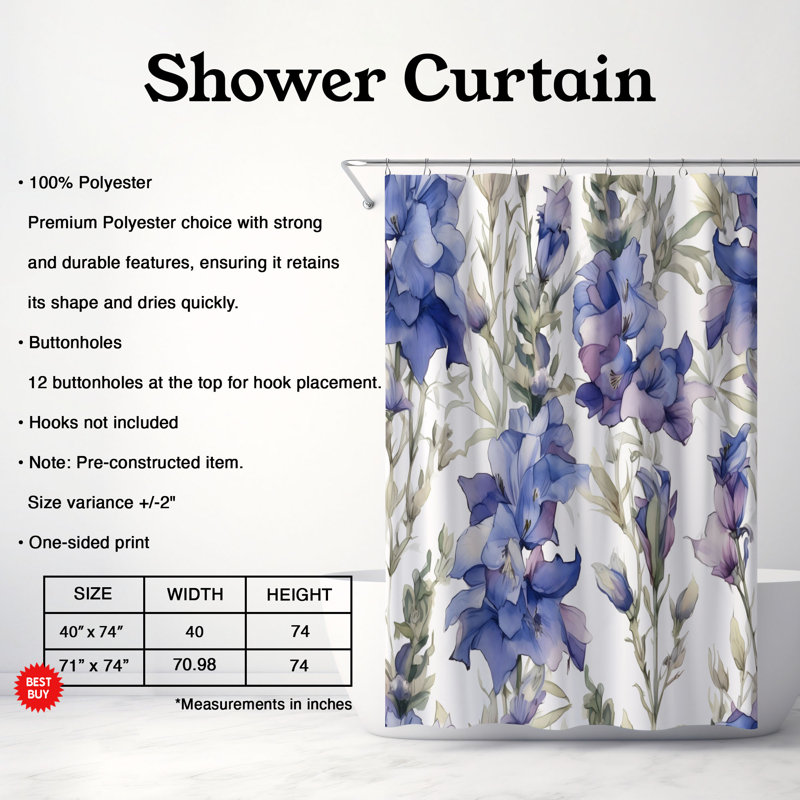Bloom Cascade - Rideau de douche standard 1 pièce, H 74 po x l 71 po
