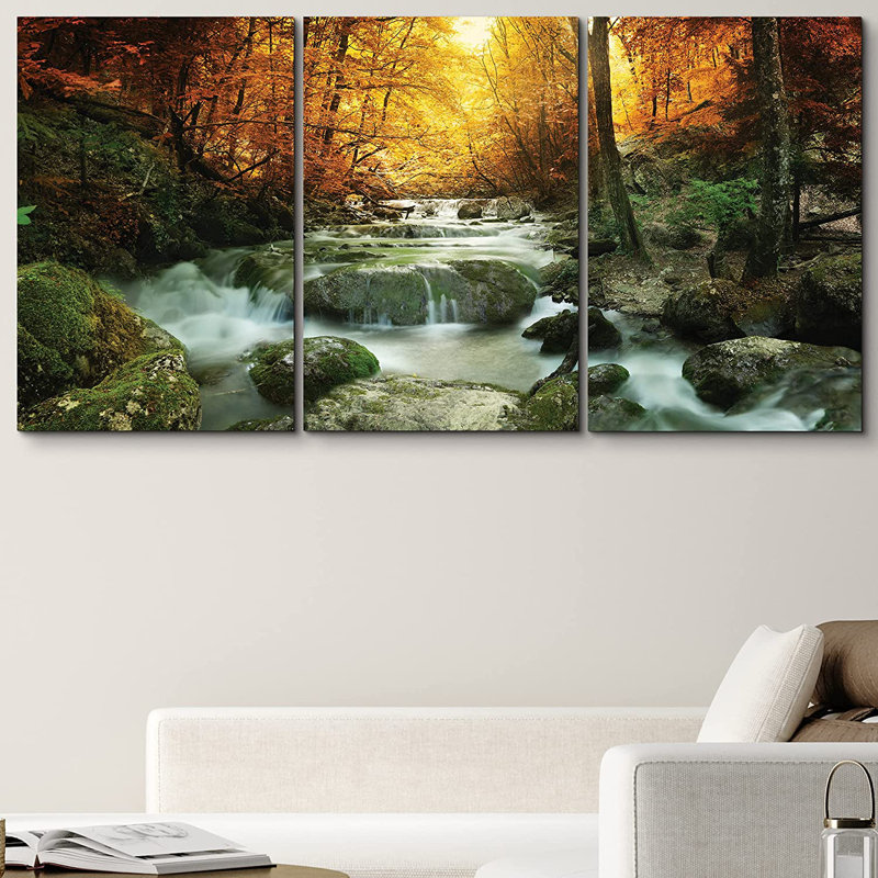 «Nature Landscape Forest Waterfall Scene», ensemble de 3 reproductions de photos, H 36 po x l 24 po, Toile tendue