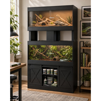 Dual 120 Gallon Reptile Tank with Stand, 4x2x2 Reptile Enclosure with Sliding Glass Doors & Storage Cabinets for Bearded Dragons, Lizards, Geckos & Snakes