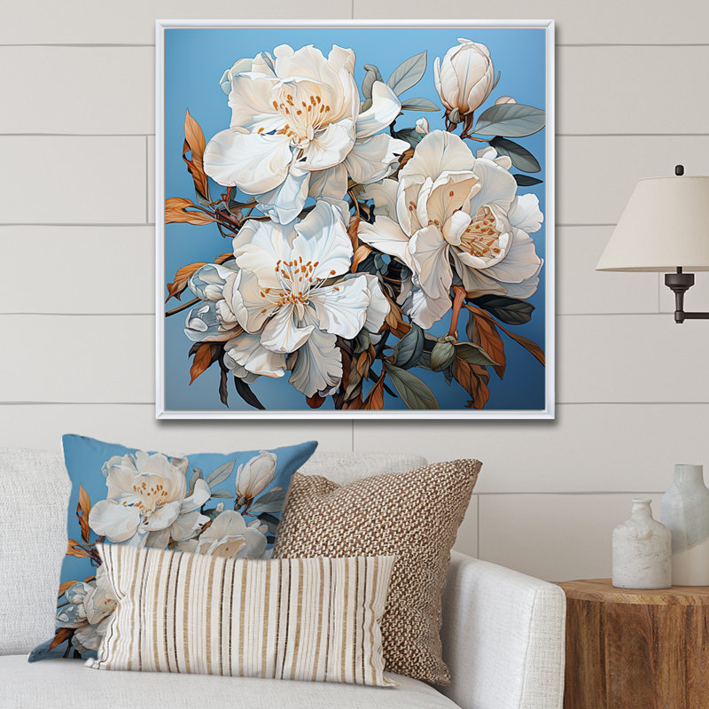 Un bouquet de rhododendrons sur toile, H 16 po x l 16 po x P 1 po, Cadre flottant blanc