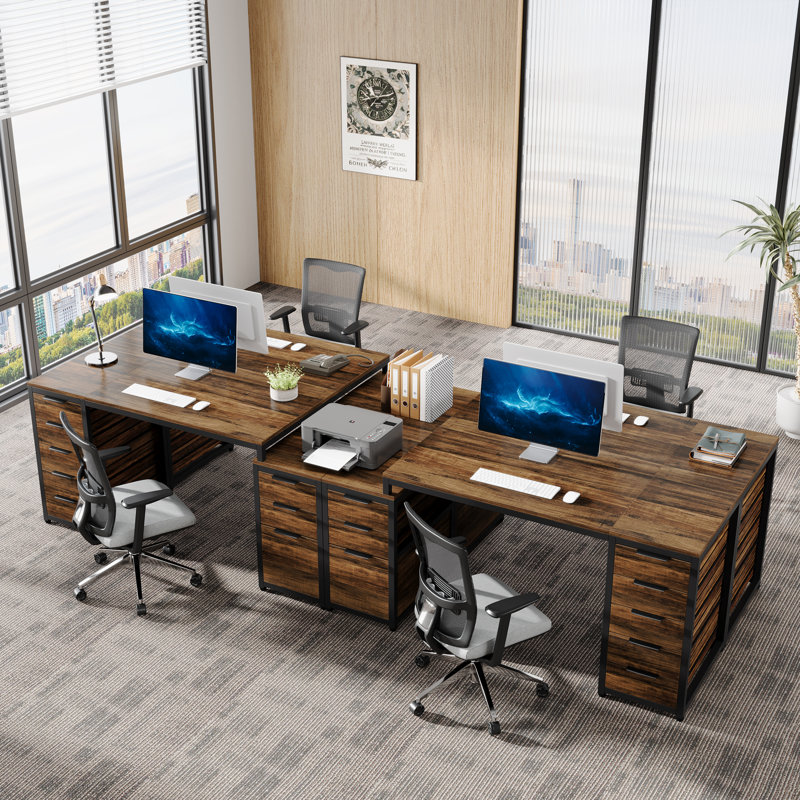 63" Computer Desk With File Cabinet And Drawers