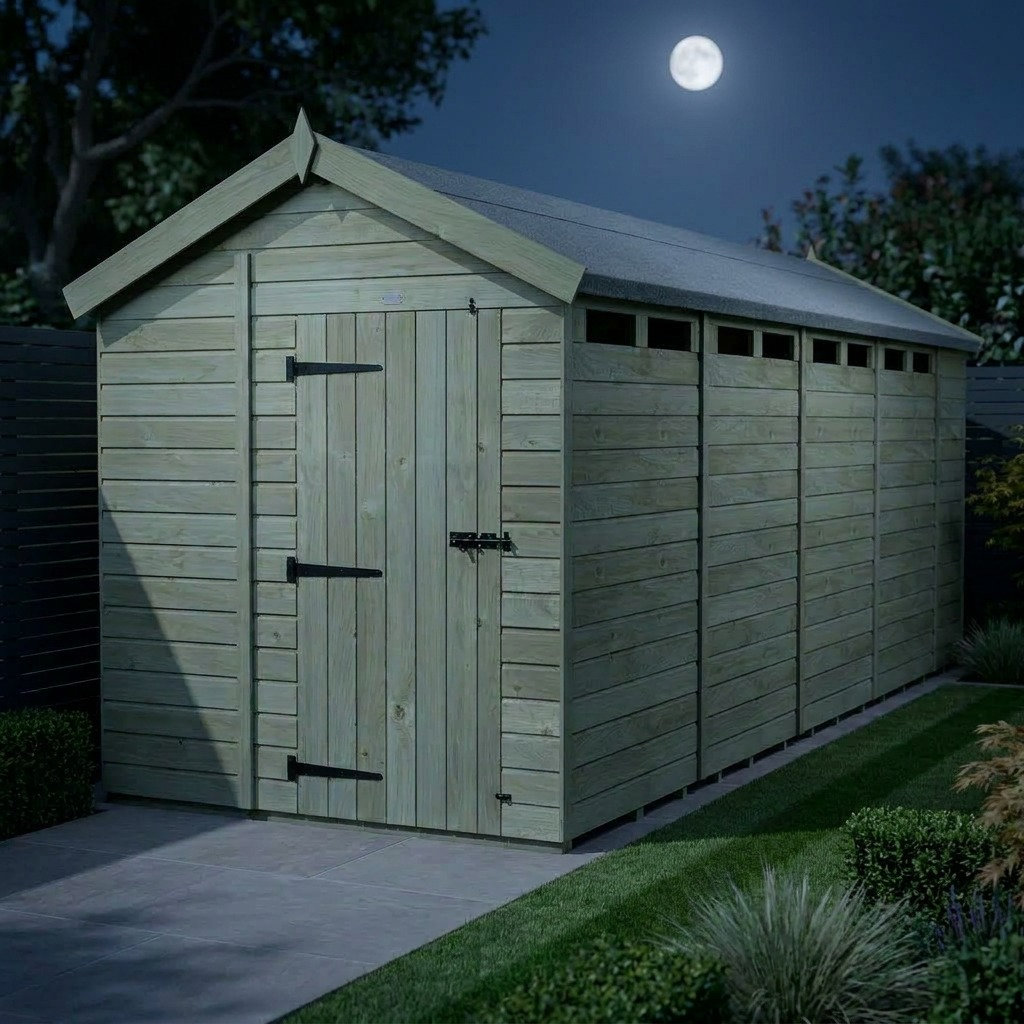 Total Sheds 7ft x 18ft Security Apex Shed - Heavy-Duty Hasp Staple Anti-Tamper - Pressure Treated Timber - UK Manufactured