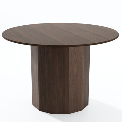 46" Walnut Wood Pedestal Base Round Top Dining Table