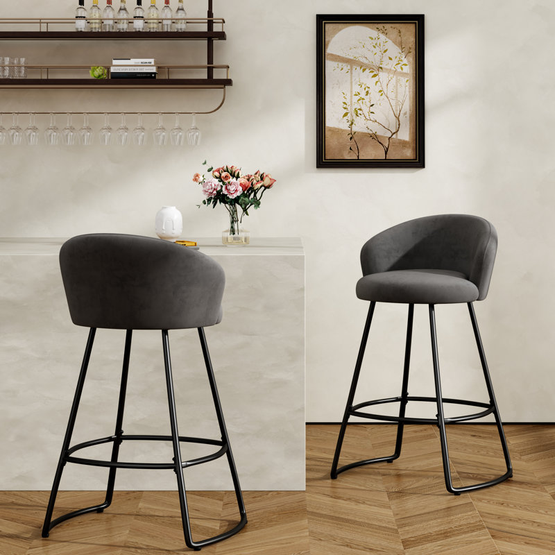 Upholstered Counter Stool With Metal Frame, Gray, Bar Stool (30" Seat Height)