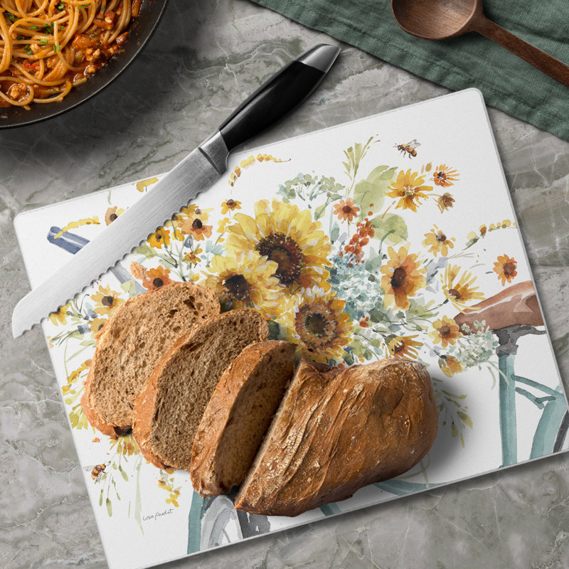Sunflowers Forever Tempered Glass Rectangular Cutting Board