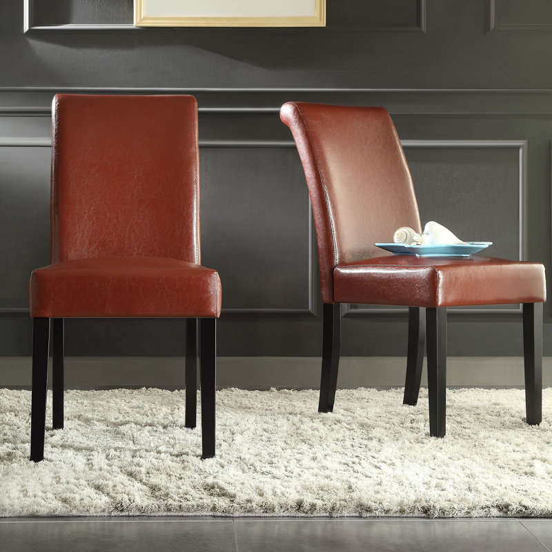 Alexa-Mae 20.5'' H Faux Leather Upholstered Parsons Chair, Wine Red