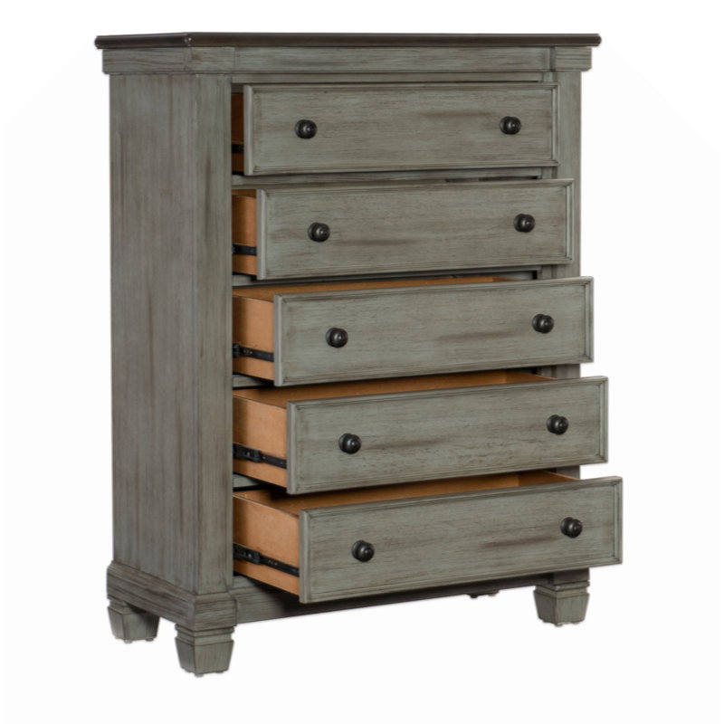 Mobilier de chambre classique style transitionnel rustique et commode 5 tiroirs 1 pièce