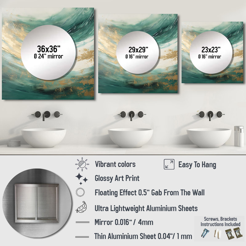 Anyjha Soft Wave Fusion - formes abstraites, miroir mural de salon, 29 po x 29 po