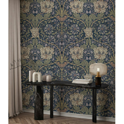 Papier peint à motif de treillis de chèvrefeuille William Morris Bryelle