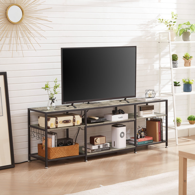 Meuble télé avec prises Teryn, Gris, 63"