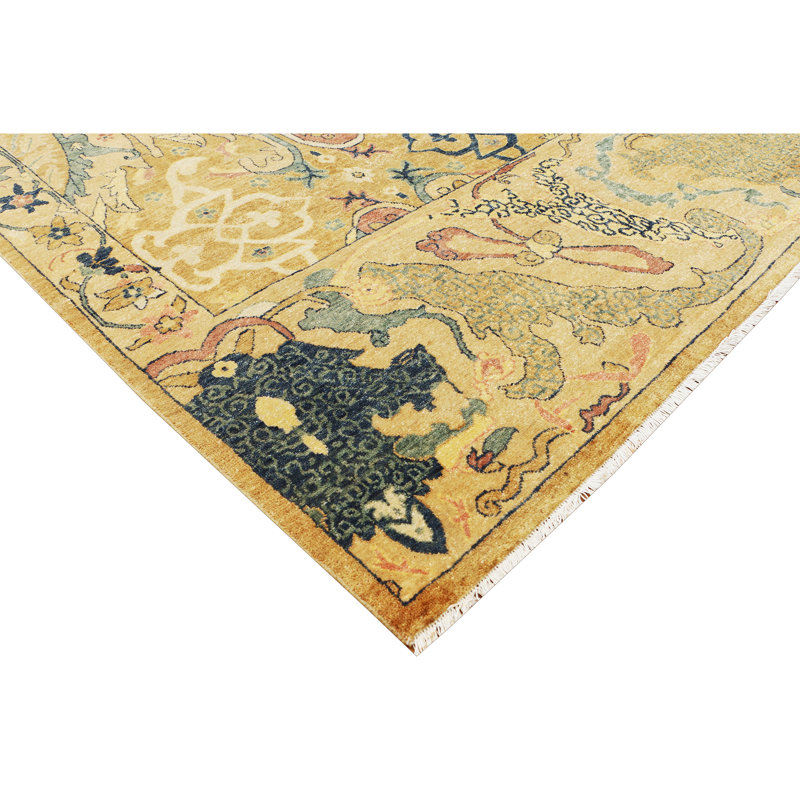 Hand Knotted Wool Oriental Area Rug in Camel, Rectangle 9' x 12'