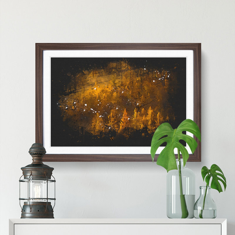 A Golden Forest Paint Splash - Picture Frame Graphic Art, Walnut Framed, 24cm H x 33cm W x 2cm D