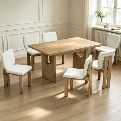 7-Piece Retro Dining Table Set for 6, 60" Wood Dining Table Set for 6