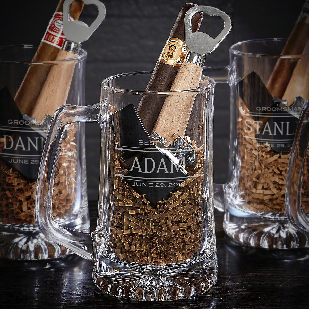 Oakmont Beer Mug Set with Custom Bottle Opener