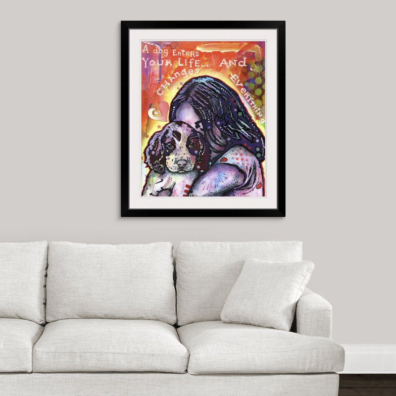 " A Dog Changes Everything " by Dean Russo, 38" H x 32" W x 1" D, Black Framed