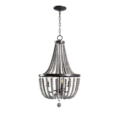 Dumas 3-Light Wood Bead Chandelier - Gray