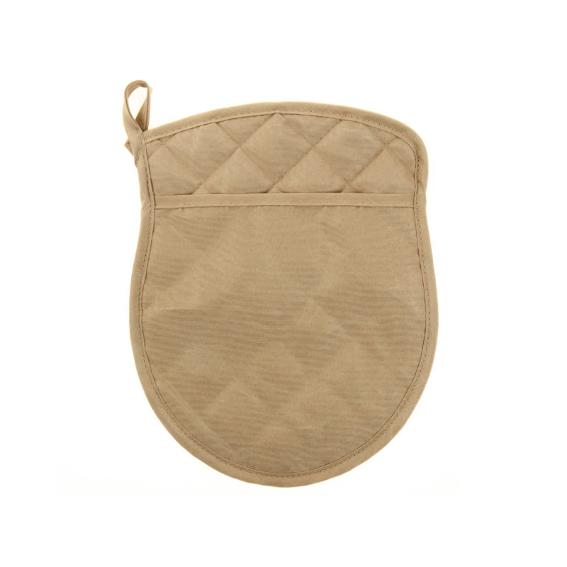 Taupe Quilted Polyester Pot Holder Set with Pocket