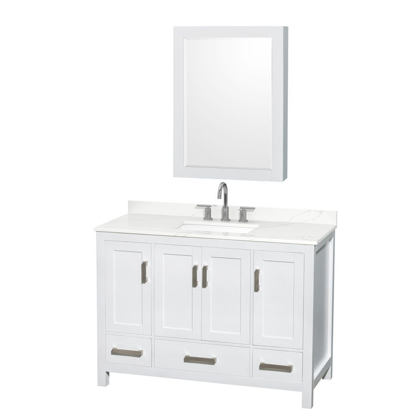 48 in. with Mirror Vanity, Giotto Quartz, White, Single Hole