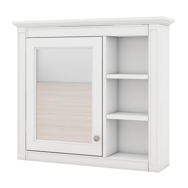 Armoire murale 30 po x 28 po avec miroir, armoire à pharmacie avec 3 tablettes ouvertes (meuble-lavabo non inclus), Blanc