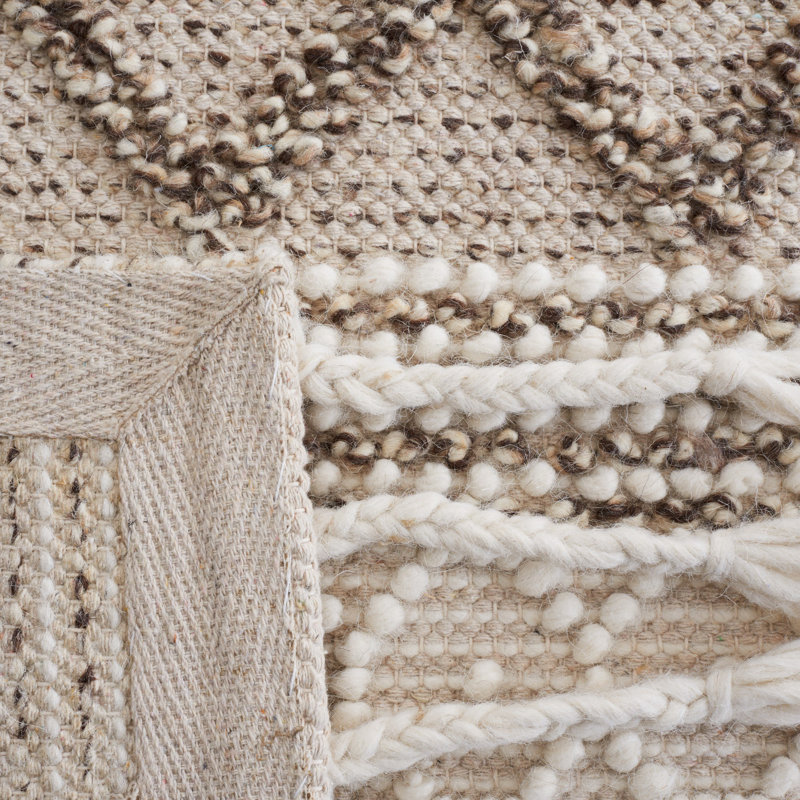 Natura Hand Woven Wool/Cotton Geometric Rug in Ivory/Brown, Runner 2'3" x 9'
