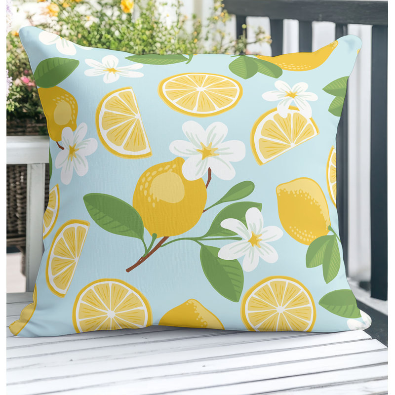 Coussin décoratif extérieur Lemmie, Bleu, Carré 16 po