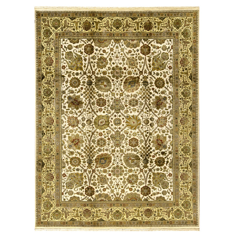 Hand Knotted Area Rug in Ivory And Gold
