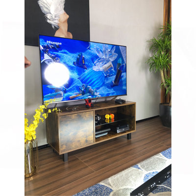 Stylish And Functional TV Console With Storage Cabinet And Glass Doors For Tvs Up To 65 Inches, Ideal For Living Room And Bedroom Decor.