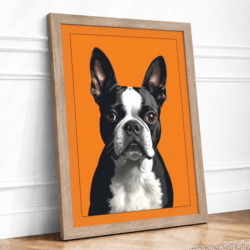 Boston Terrier Portrait Modern - Framed Print, A3 - 42.0 x 29.7 cm, Oak