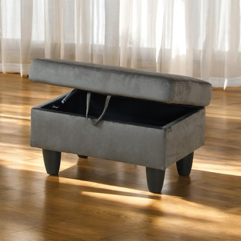  Repose-pieds capitonné rectangulaire avec rangement de 28,5 po Orella Marlinda, Diamant gris flanelle