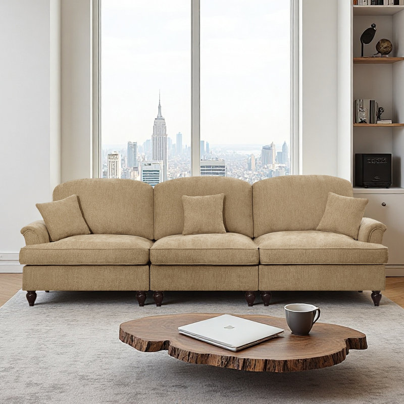 Sofa, Cloud Couch Sectional Sofa, Chenille Sofa, 36.6" H x 107.1" W x 32.8" D, Light Coffee