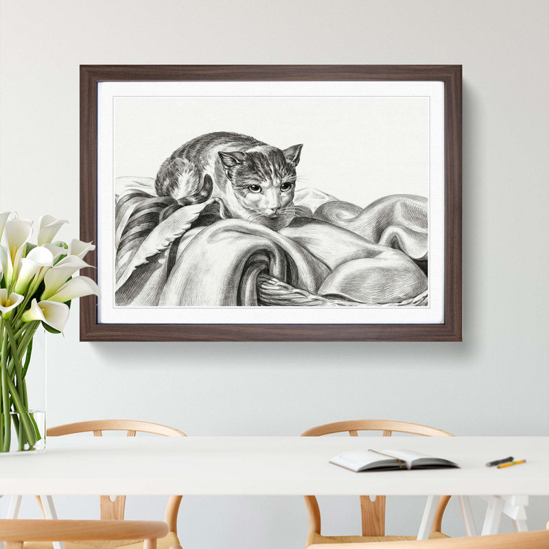 Cat in a Basket by Jean Bernard - Picture Frame Graphic Art Print, 48cm H x 65cm W x 2cm D, Walnut Framed