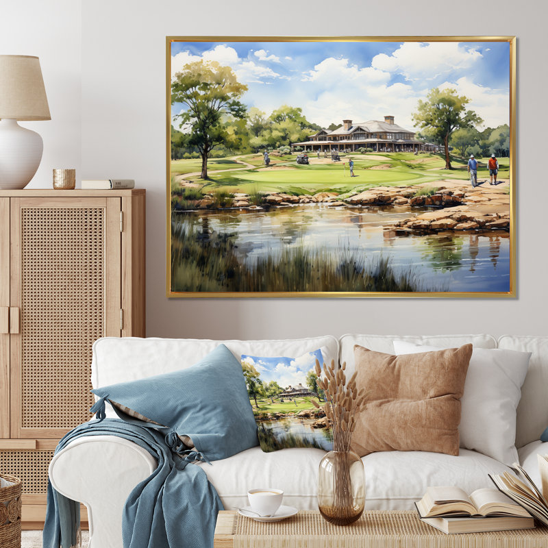 Country clubs «Gold Putting Green» sur toile, H 12 po x l 20 po x P 1 po, Cadre flottant doré